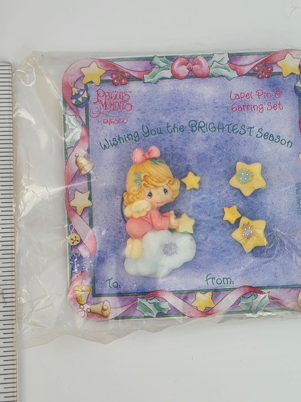 Enesco Precious Moments Pink & Cream Angel Brooch Pin and Star Earrings Set